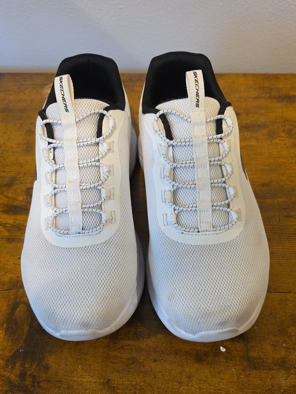 Skechers Men's White Slip-On Mesh Sneakers with Black Collar